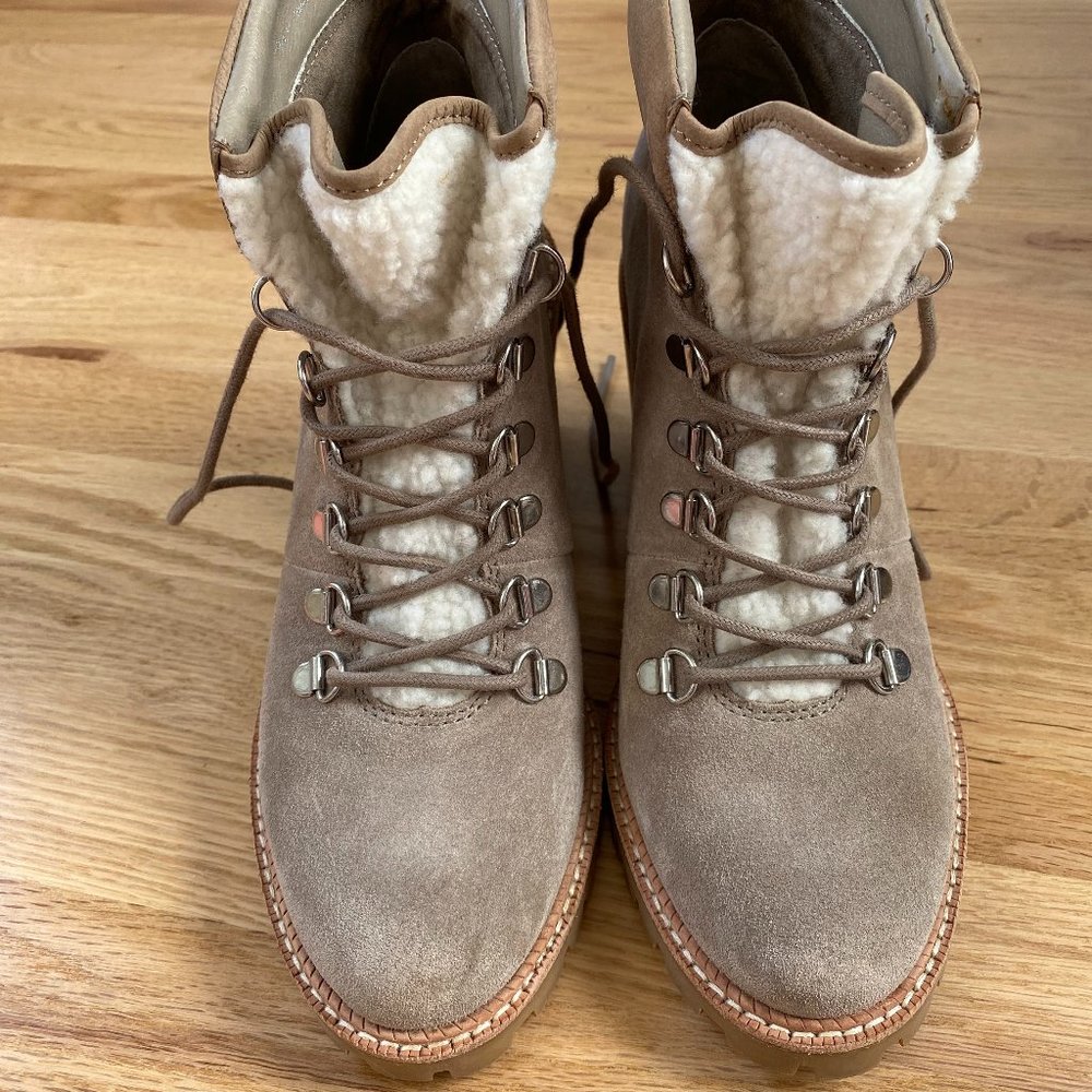 Size 9 Taupe Dolce Vita Post Faux Shearling-Trim Suede Booties